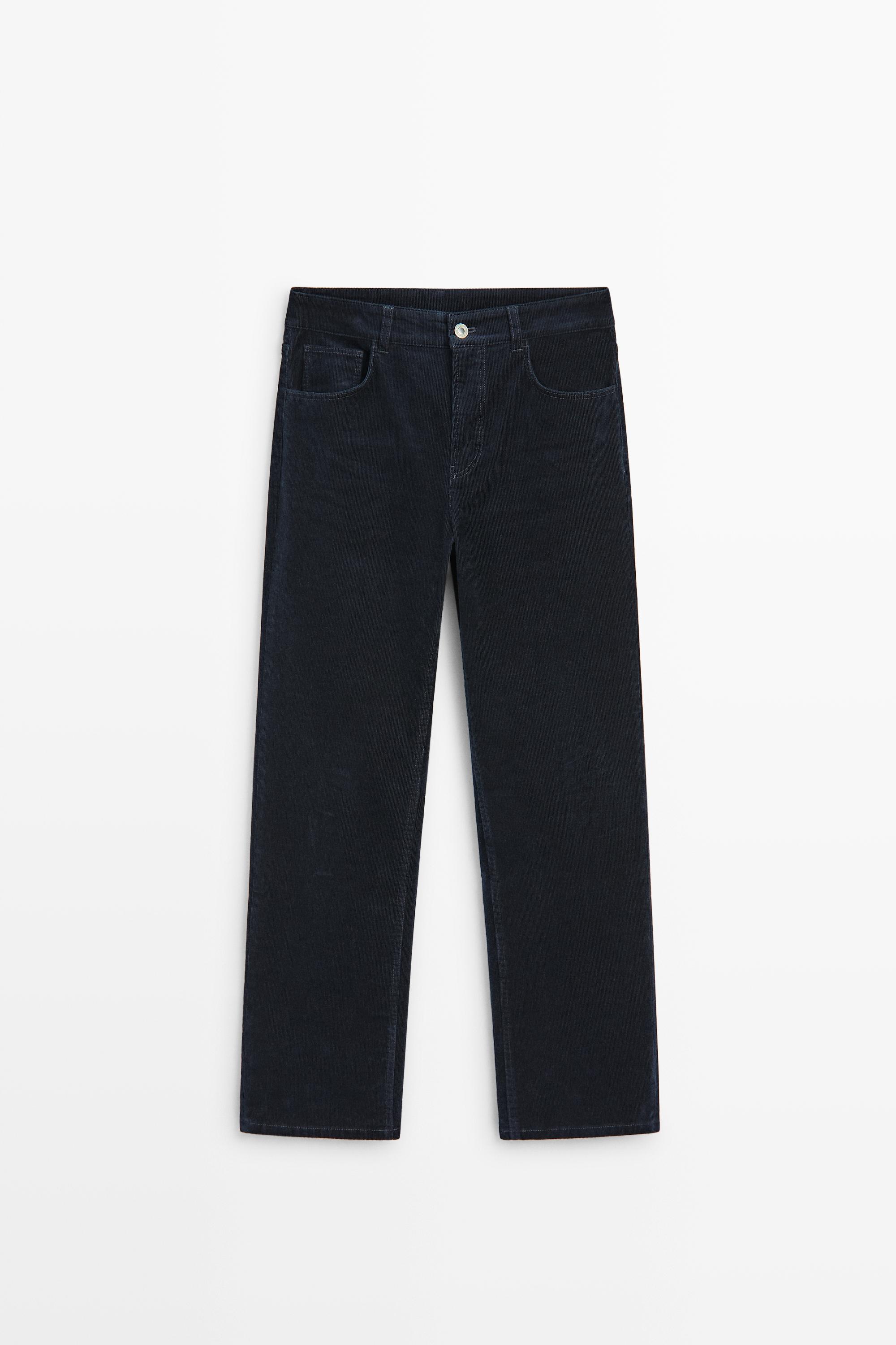 Pantalon slim straight taille moyenne en microvelours